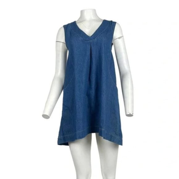 Sleeveless Denim Babydoll Dress Dark Wash - Picture 1 of 3